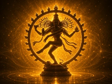 Nataraja silhouette in a glowing devotional setting